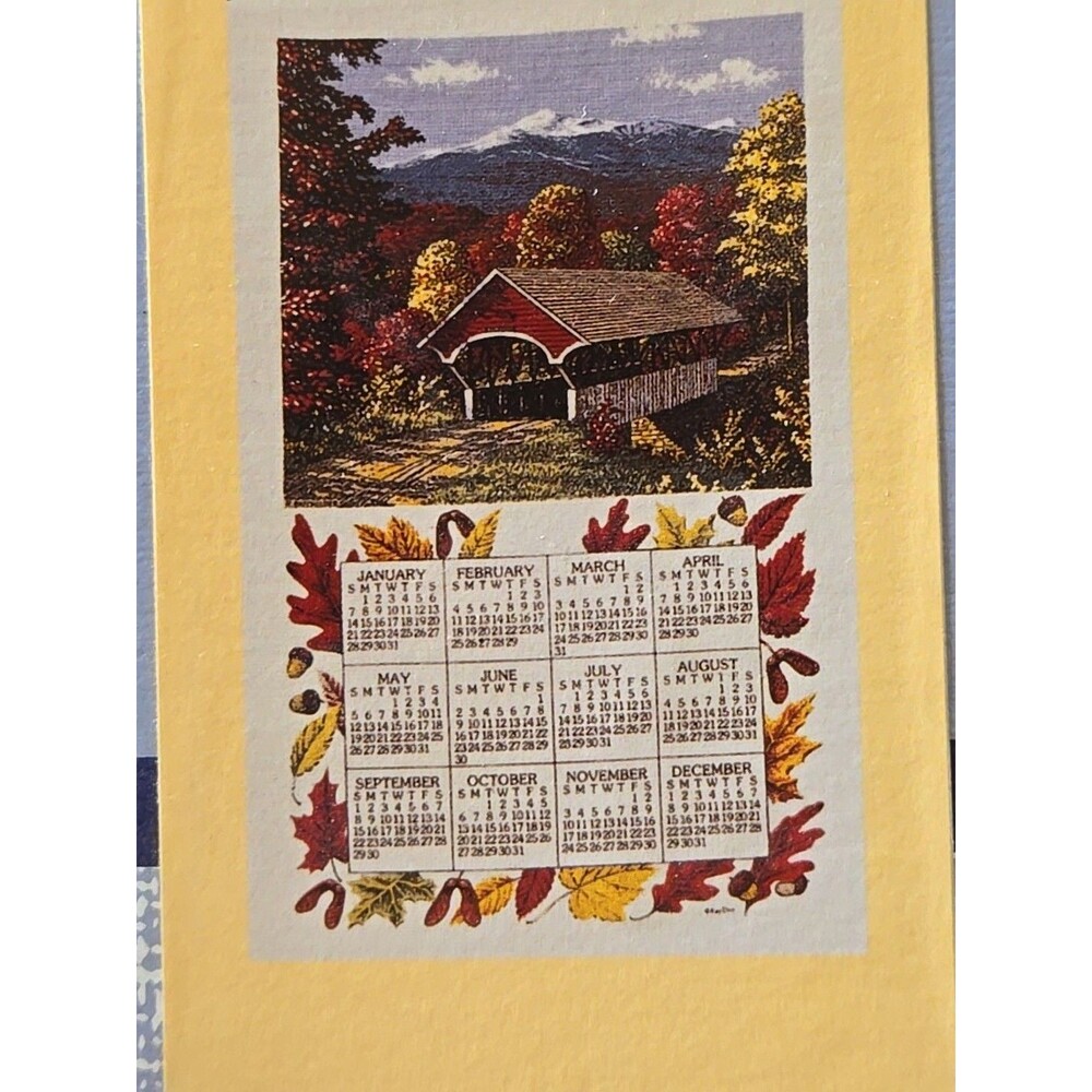 Vintage Linen Calendar 2001 Fall Covered Bridge